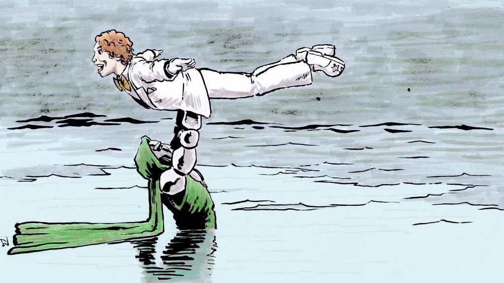 Art by David Wynne. Prints and travel mugs available until 1/11/2015 in the shop, or contact David for the original.