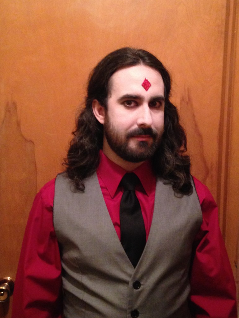 Rachel screwed up and accidentally gave David material for episode 54 instead of 53, so there's no illustration this week. Instead, we offer both our sincere apologies and this photo of Miles dressed up as Mister Sinister at a costume party.